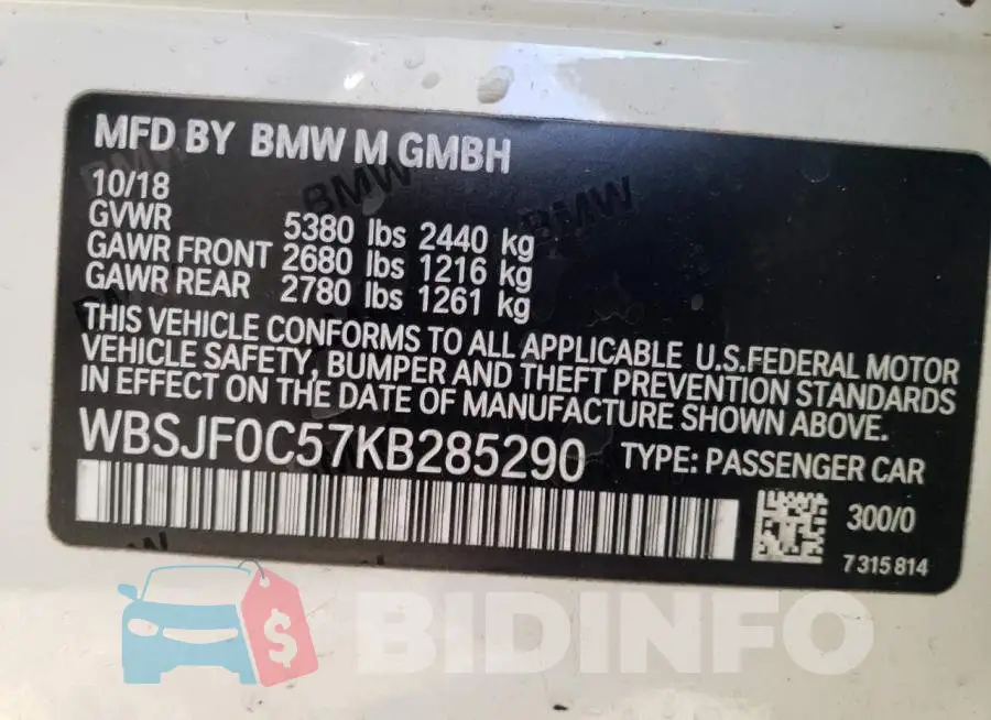 WBSJF0C57KB285290 Photo# 13