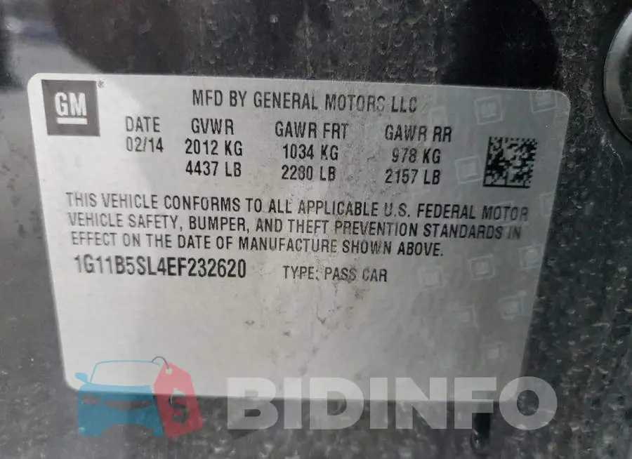 1G11B5SL4EF232620 Photo# 12