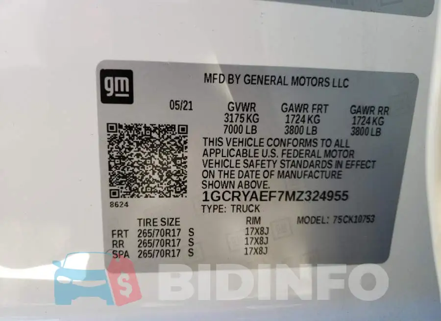 1GCRYAEF7MZ324955 Photo# 13
