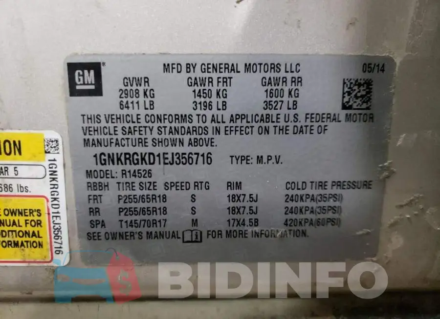 1GNKRGKD1EJ356716 Photo# 13