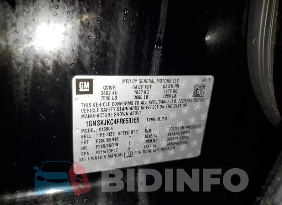 1GNSKJKC4FR653166 Photo# 13