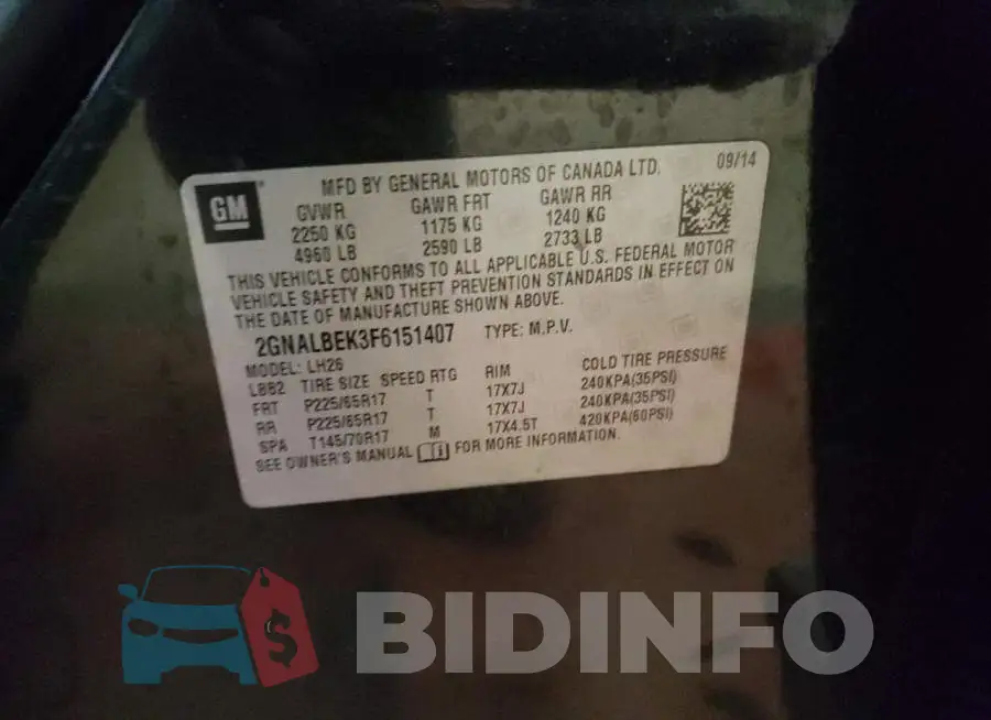 2GNALBEK3F6151407 Photo# 14
