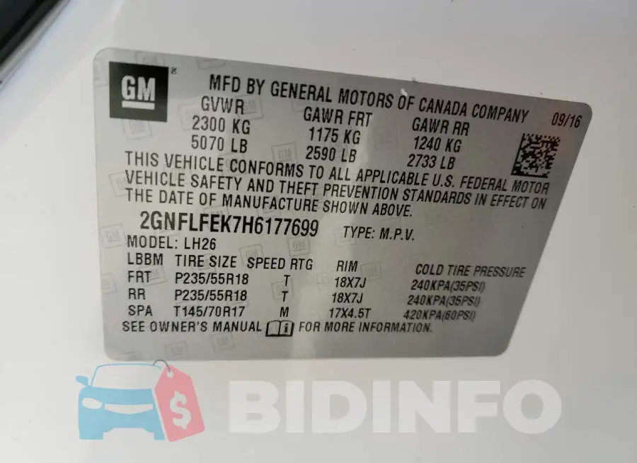 2GNFLFEK7H6177699 Photo# 13