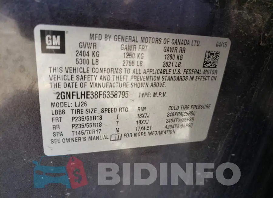 2GNFLHE38F6358795 Photo# 12