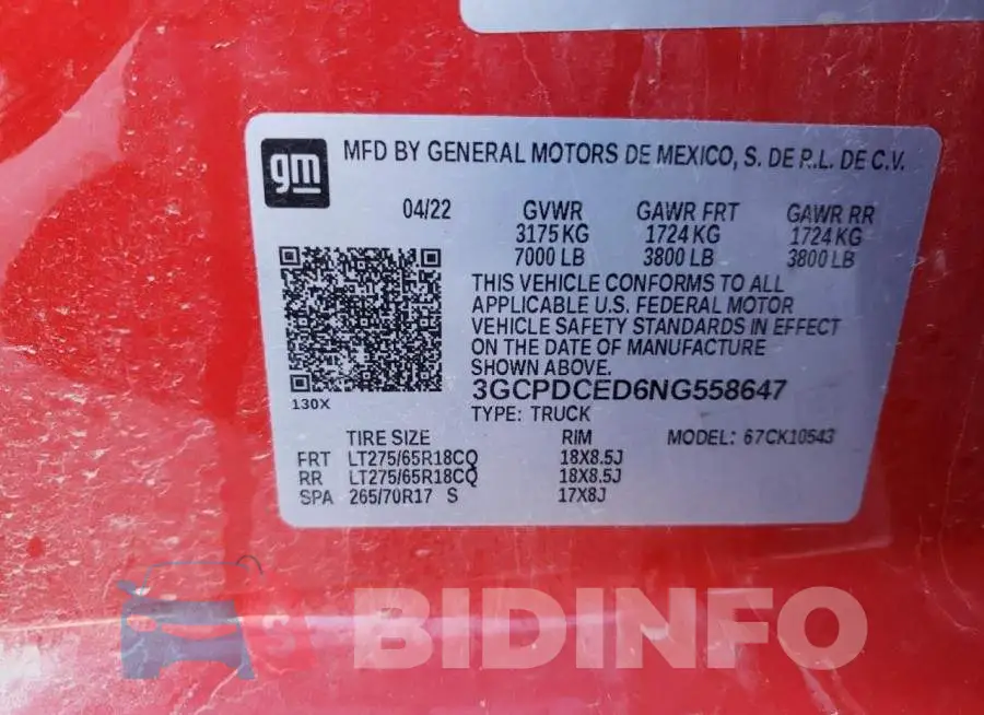 3GCPDCED6NG558647 Photo# 12