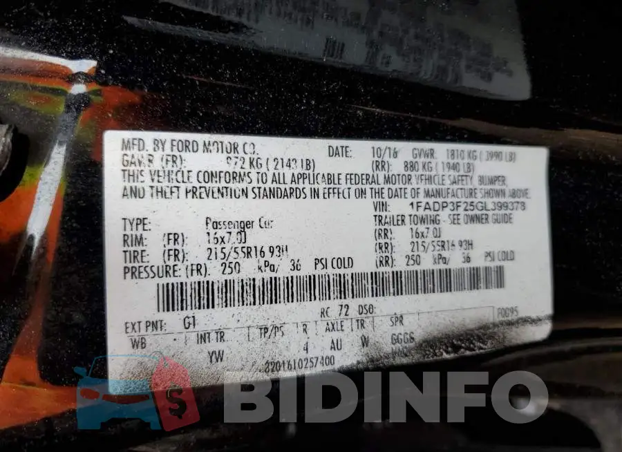 1FADP3F25GL399378 Photo# 12