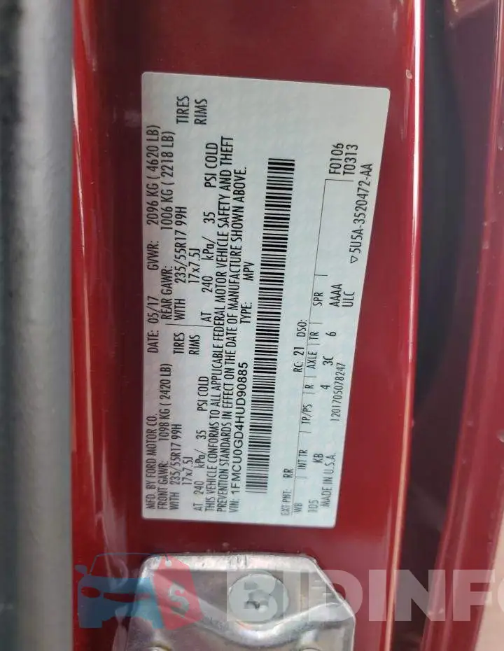 1FMCU0GD4HUD90885 Photo# 12
