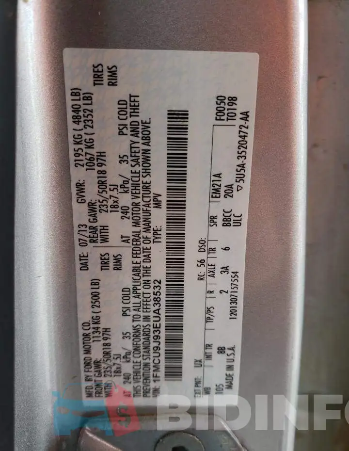 1FMCU9J93EUA38532 Photo# 13