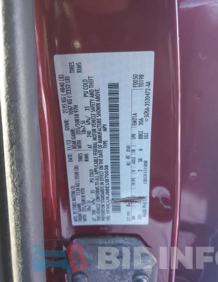 1FMCU9J98EUB70038 Photo# 13