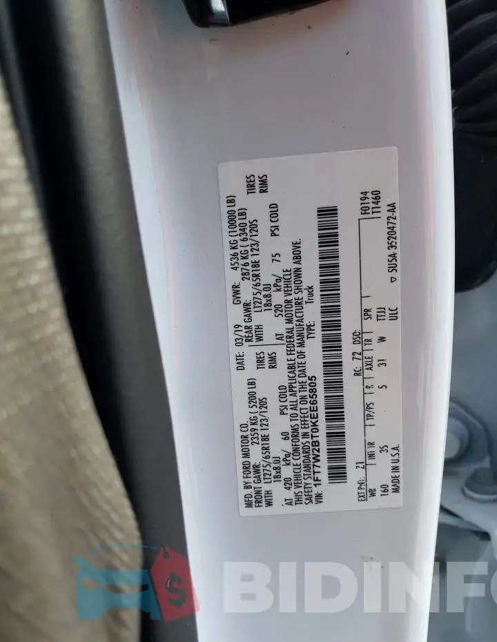 1FT7W2BT0KEE65805 Photo# 12