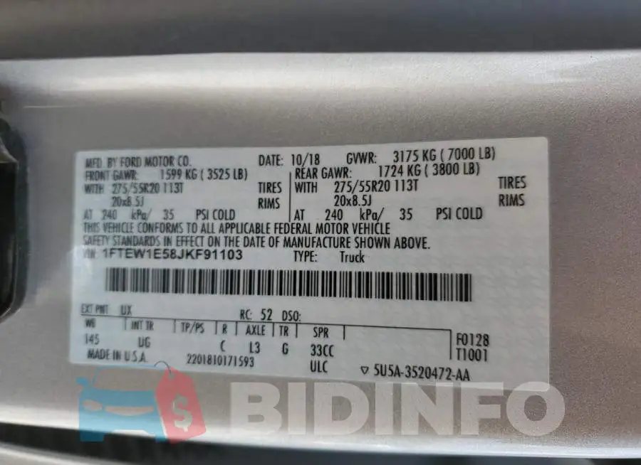 1FTEW1E58JKF91103 Photo# 12