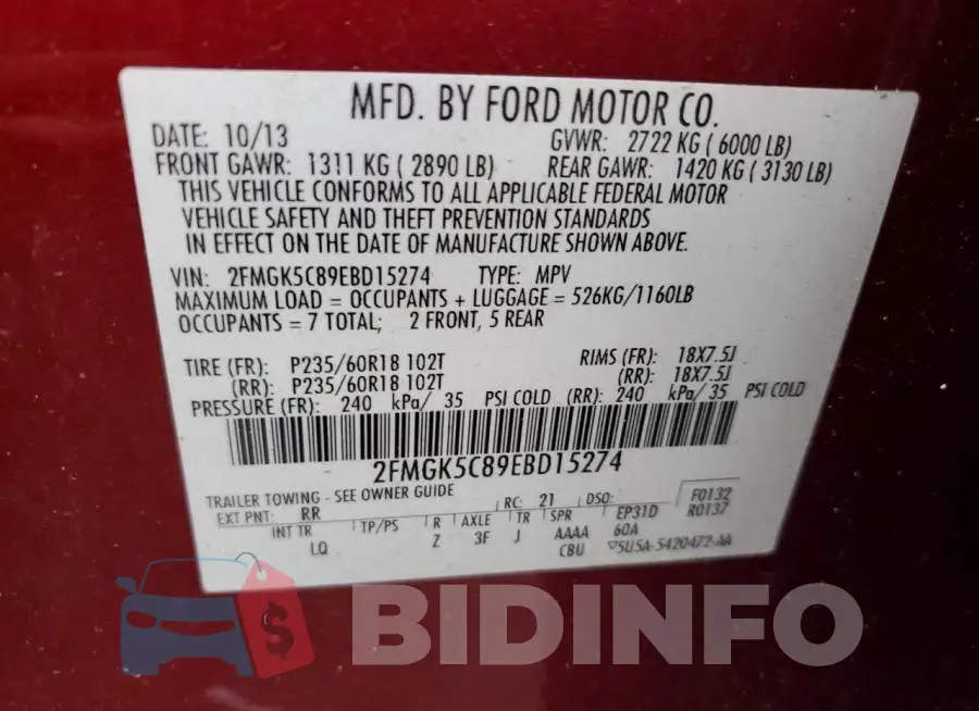 2FMGK5C89EBD15274 Photo# 13