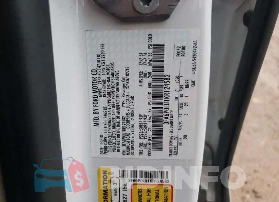 3FA6P0LU1KR124582 Photo# 12