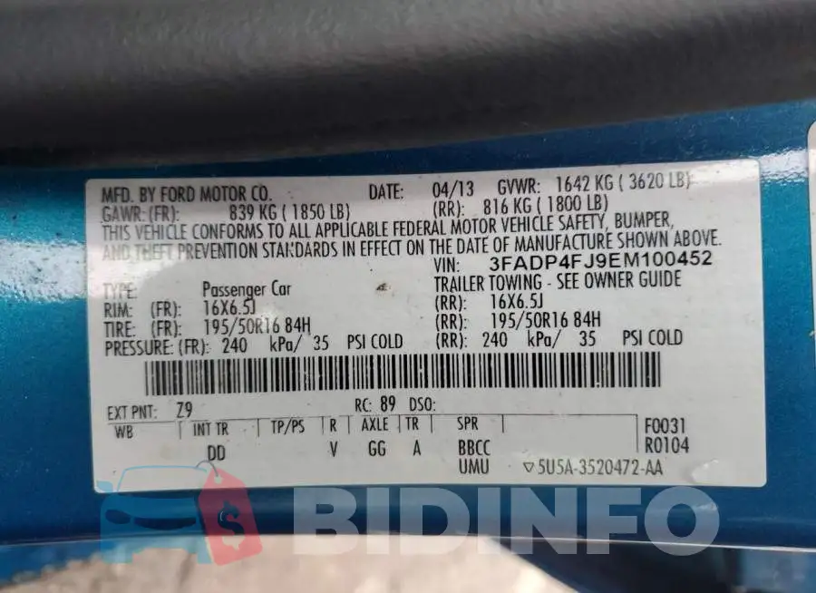 3FADP4FJ9EM100452 Photo# 13