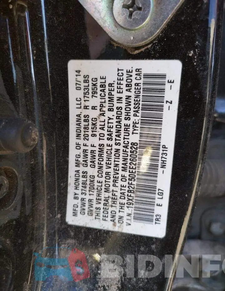 19XFB2F50EE260528 Photo# 10