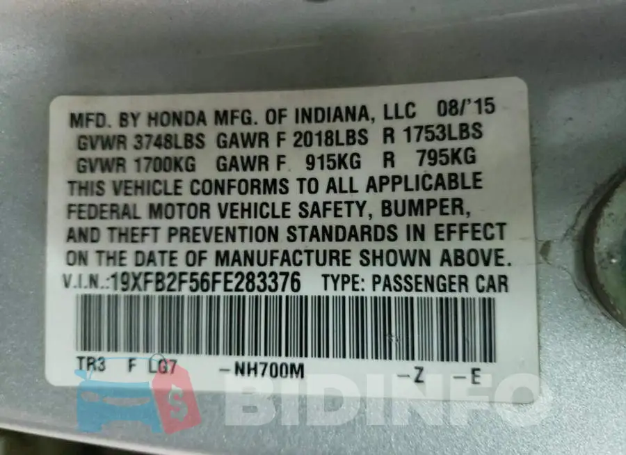 19XFB2F56FE283376 Photo# 12