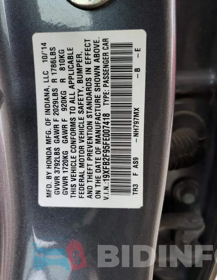19XFB2F95FE007418 Photo# 12