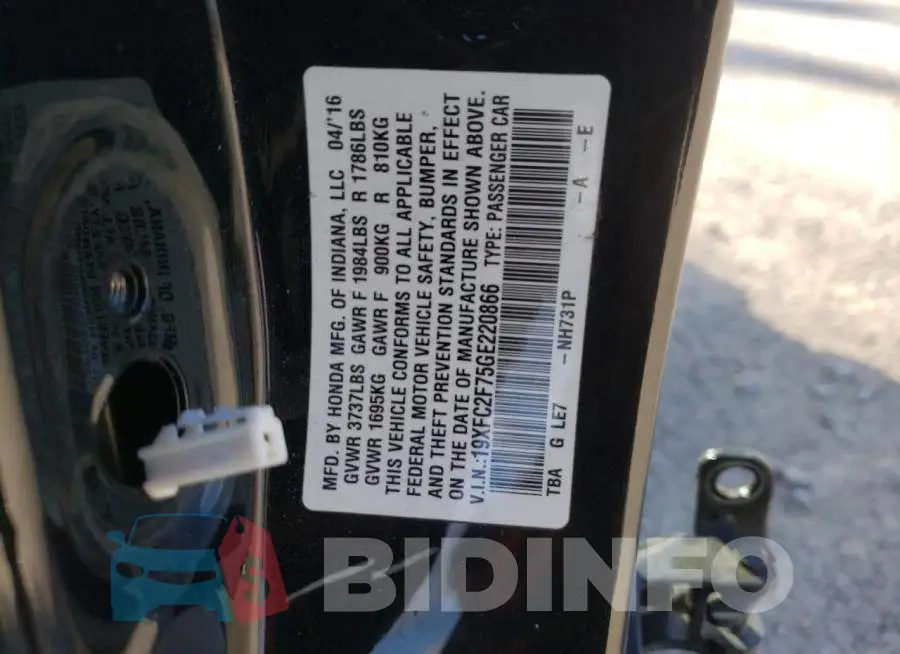19XFC2F75GE220866 Photo# 10