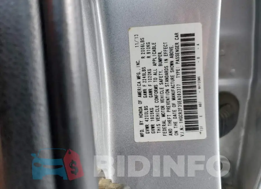 1HGCR2F35EA083377 Photo# 12