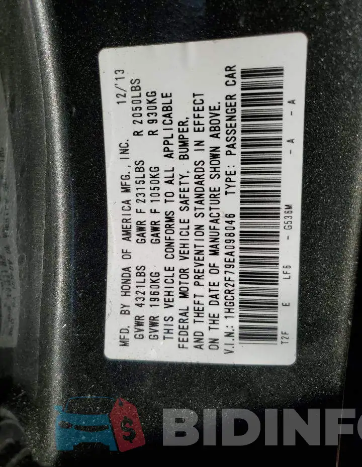1HGCR2F79EA098046 Photo# 10