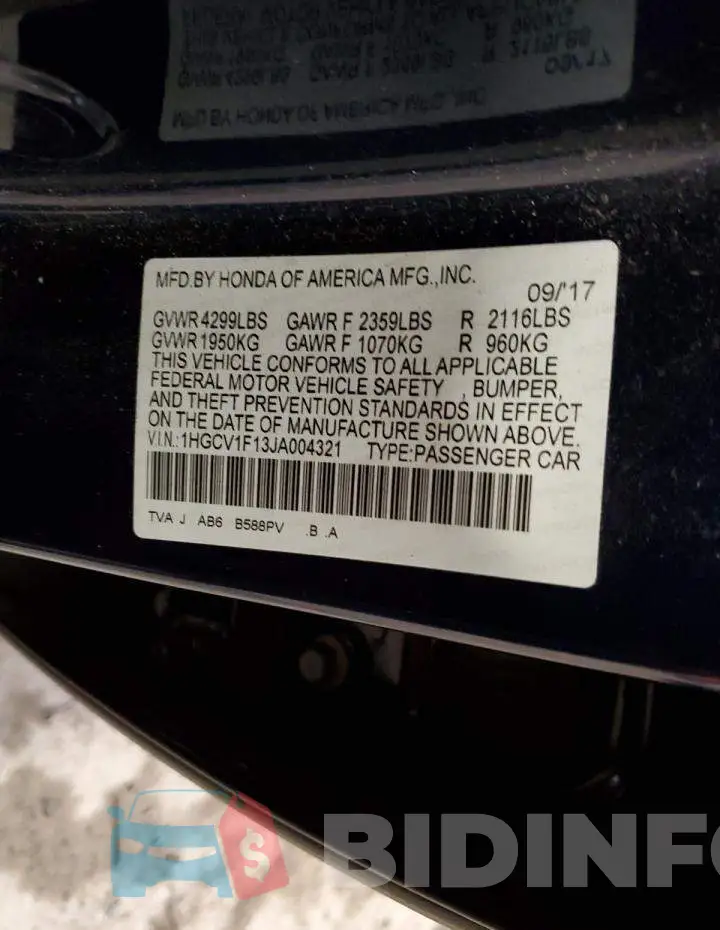 1HGCV1F13JA004321 Photo# 12