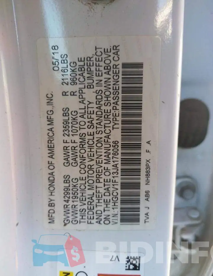 1HGCV1F13JA176056 Photo# 12