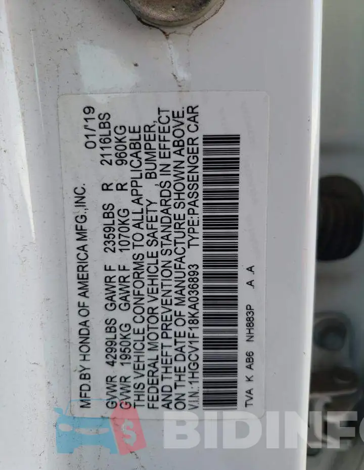 1HGCV1F18KA036893 Photo# 12
