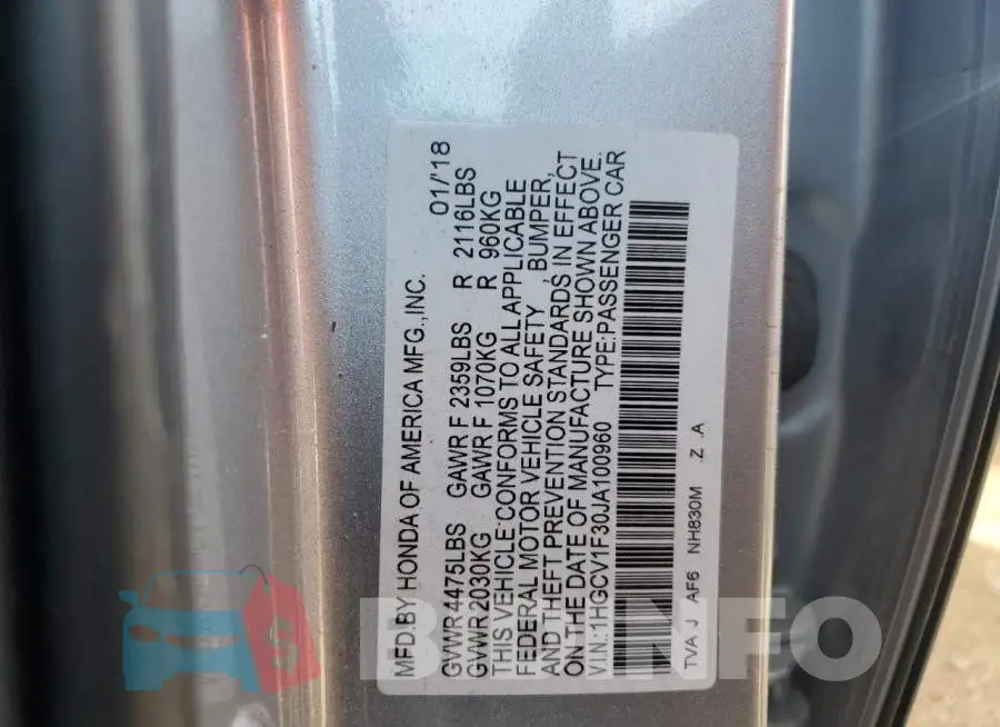 1HGCV1F30JA100960 Photo# 12