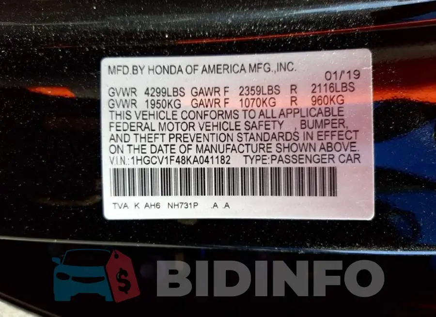 1HGCV1F48KA041182 Photo# 12