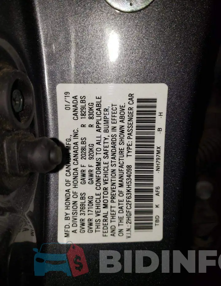2HGFC2F63KH534098 Photo# 12