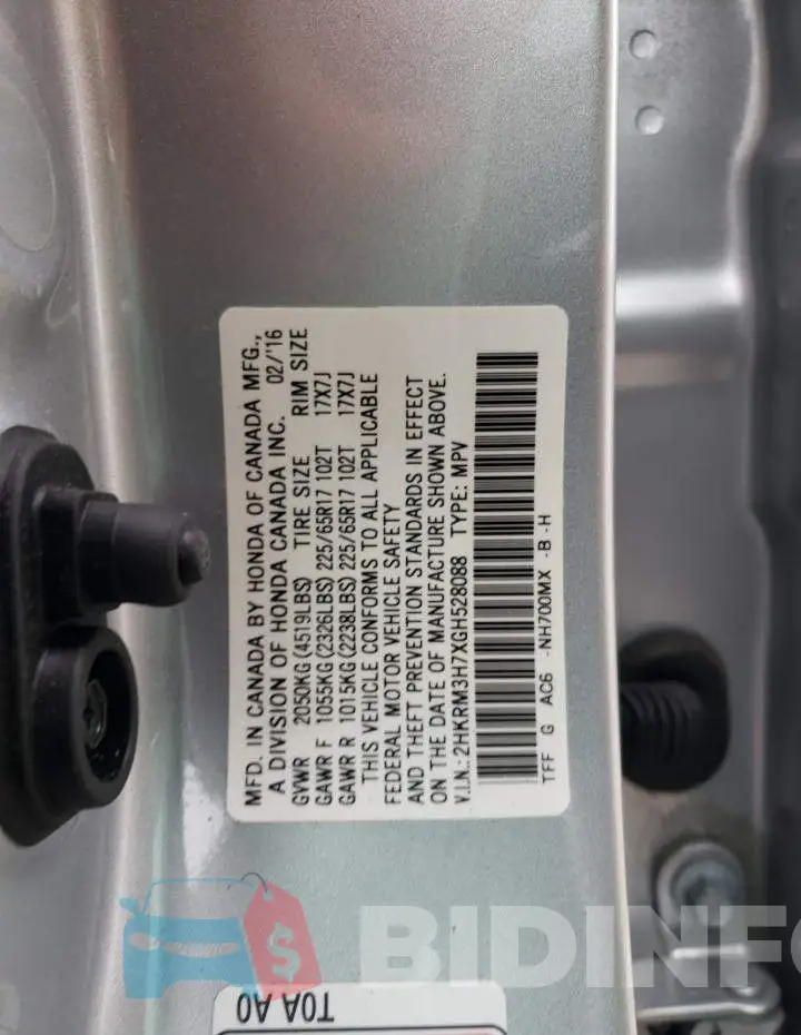 2HKRM3H7XGH528088 Photo# 13