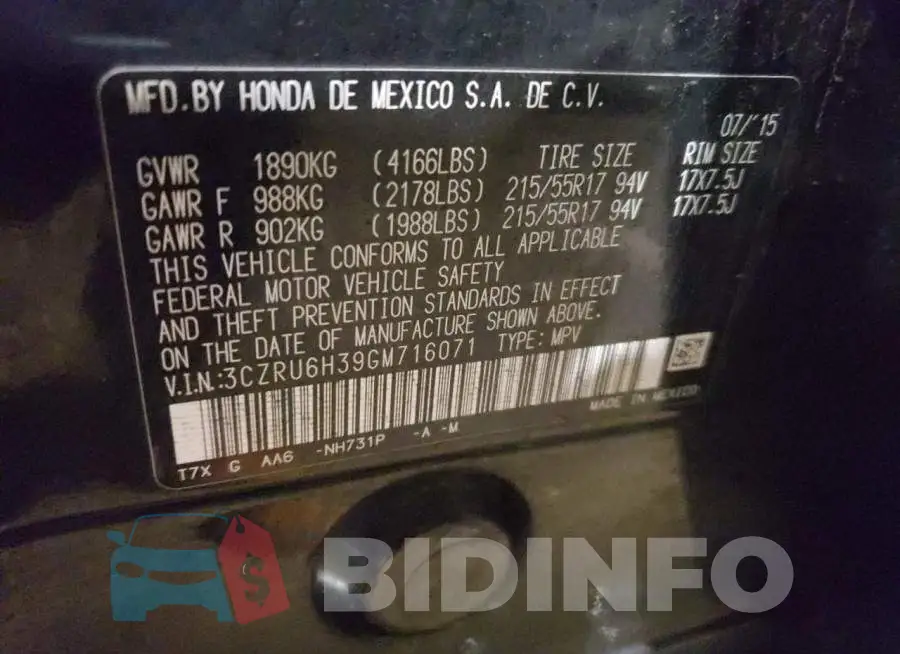 3CZRU6H39GM716071 Photo# 12