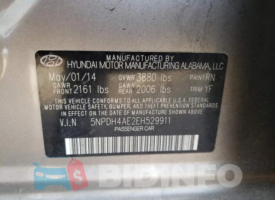 5NPDH4AE2EH529911 Photo# 13
