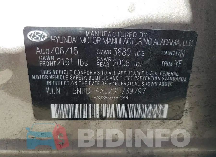 5NPDH4AE2GH739797 Photo# 12