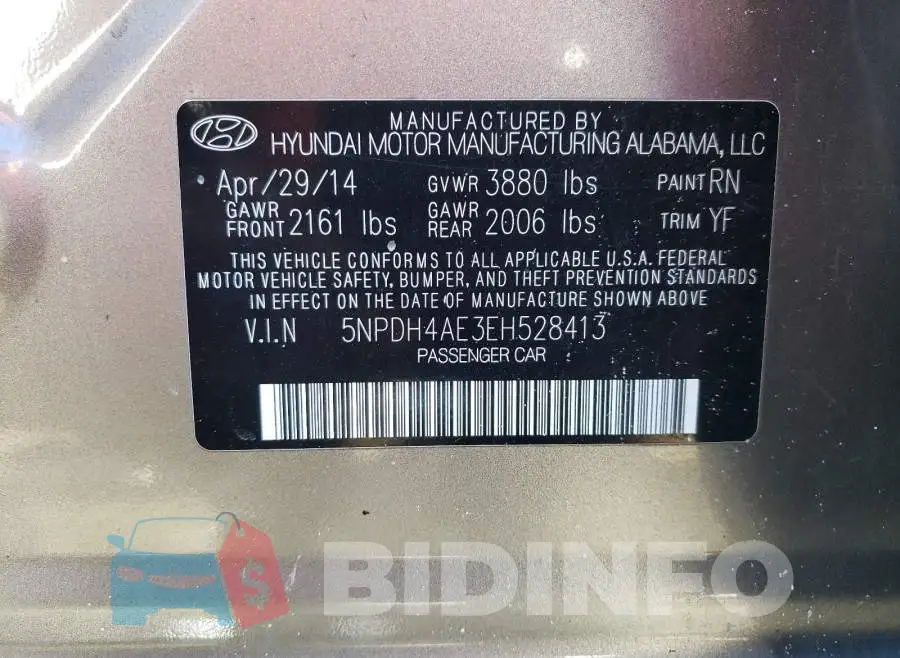 5NPDH4AE3EH528413 Photo# 10