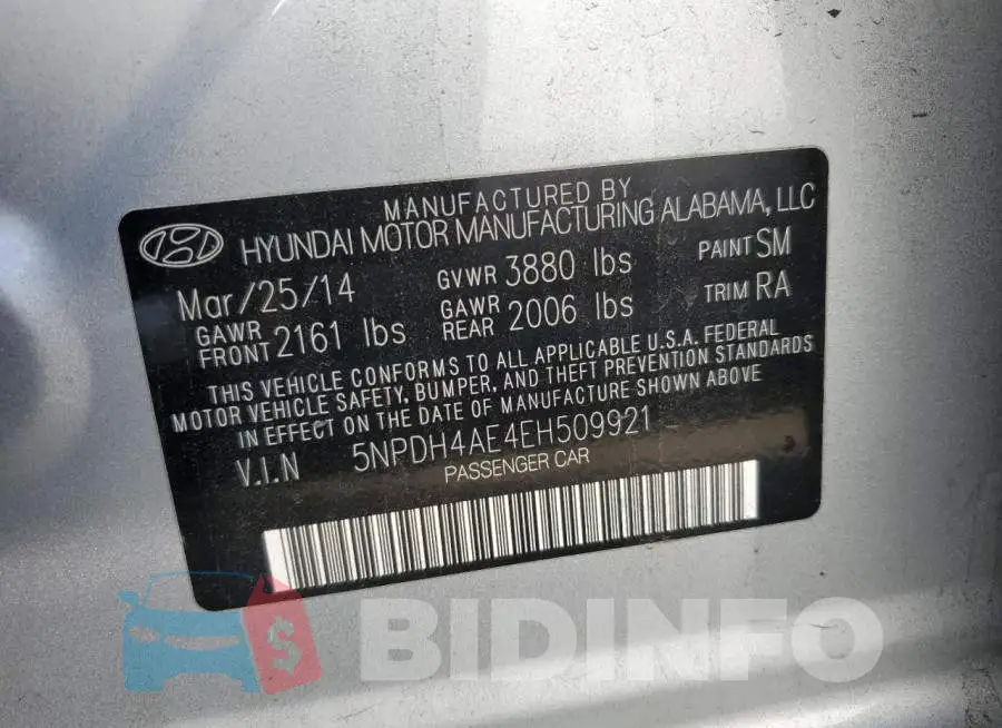 5NPDH4AE4EH509921 Photo# 10