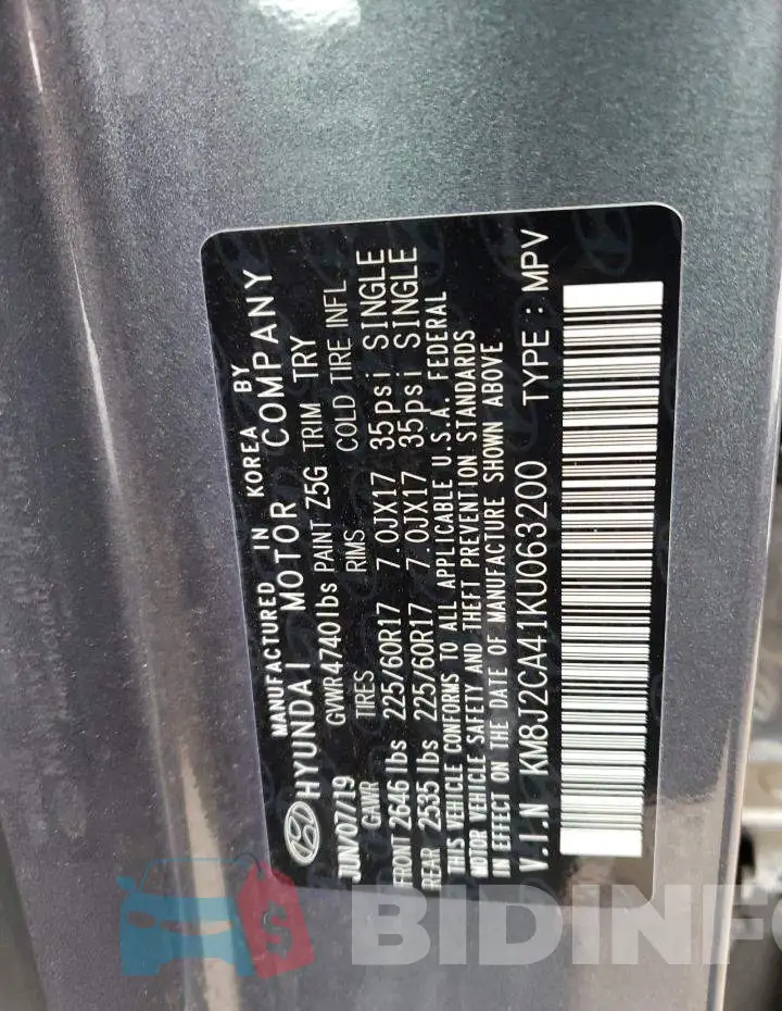 KM8J2CA41KU063200 Photo# 13