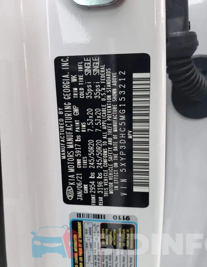 5XYP3DHC5MG153212 Photo# 14