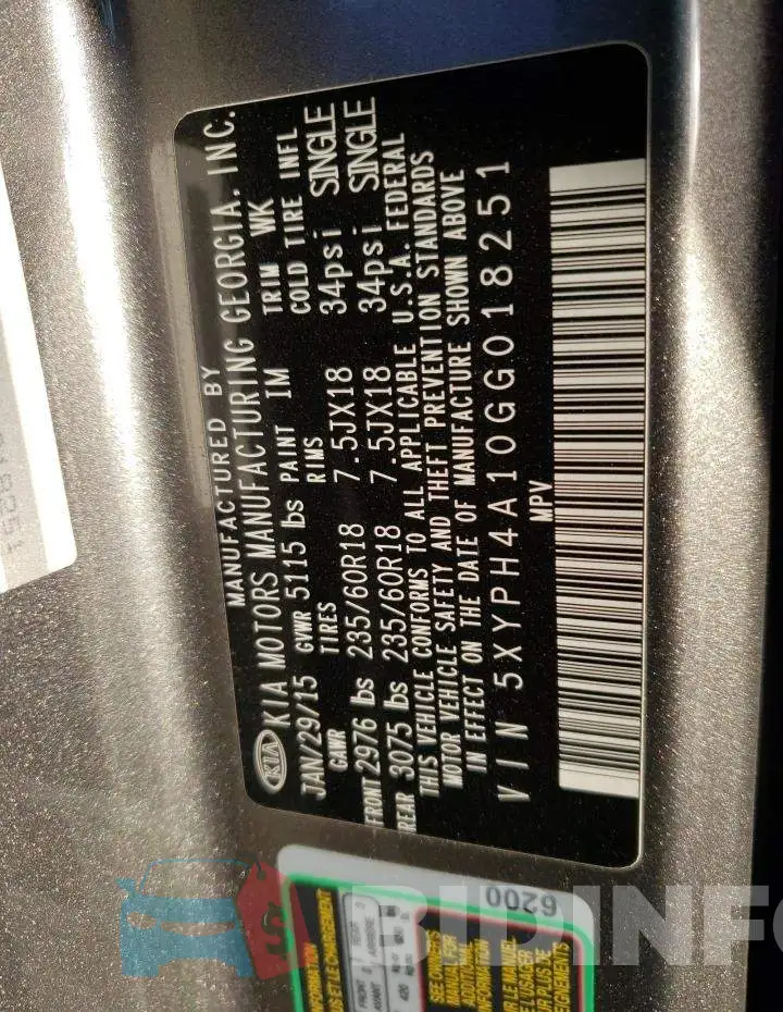 5XYPH4A10GG018251 Photo# 14