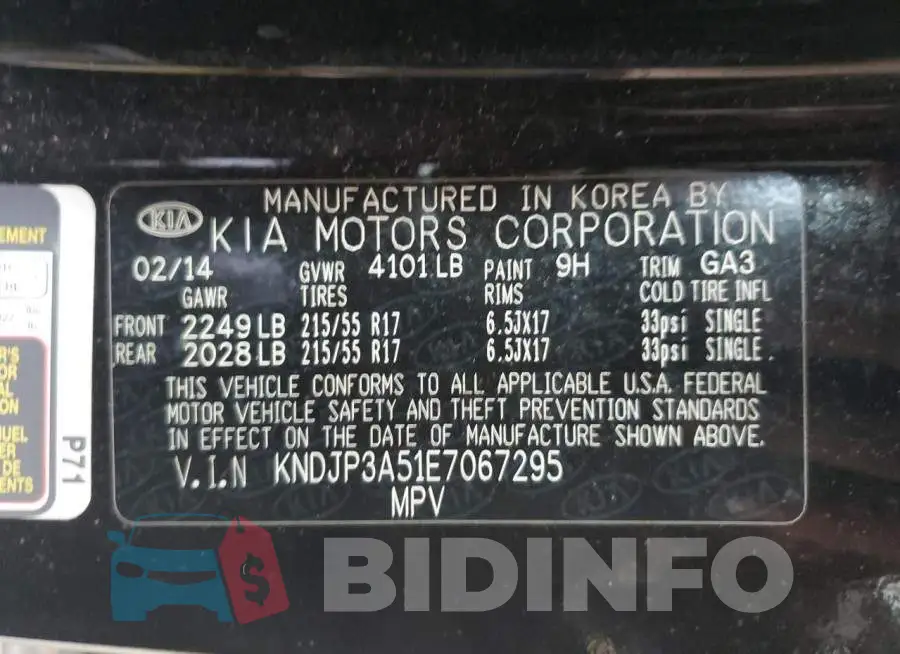 KNDJP3A51E7067295 Photo# 13
