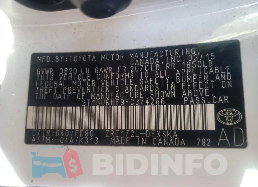 2T1BURHE9FC374266 Photo# 12