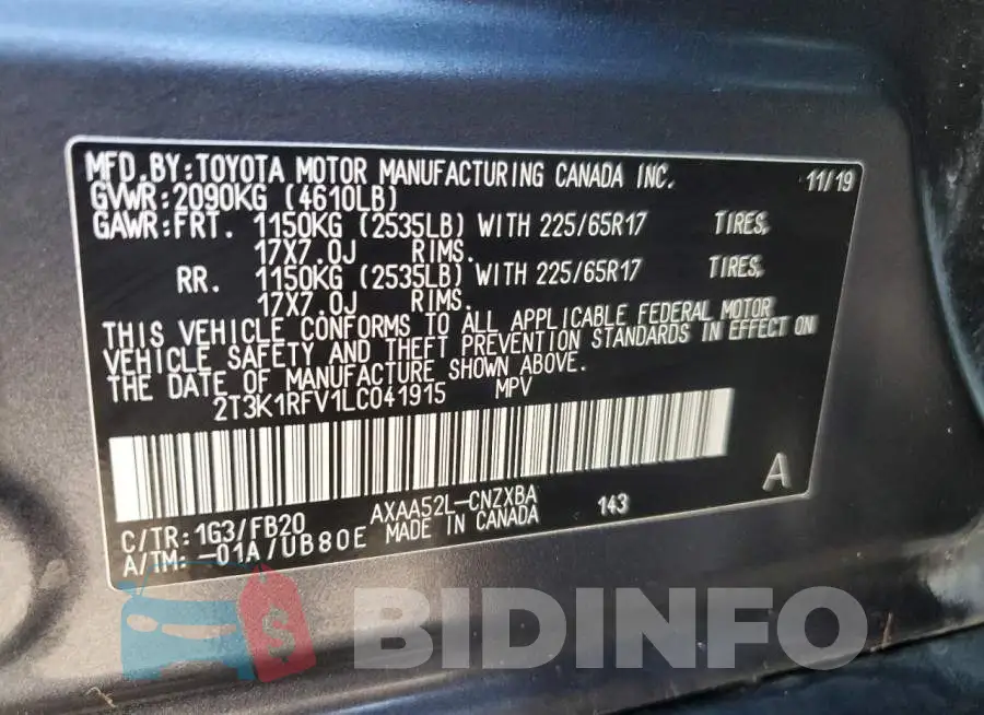 2T3K1RFV1LC041915 Photo# 10