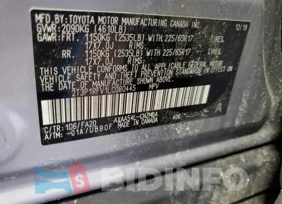 2T3P1RFV1LC080445 Photo# 13