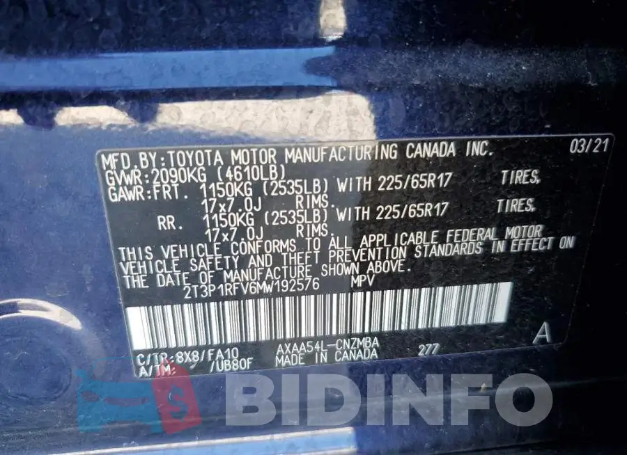 2T3P1RFV6MW192576 Photo# 13