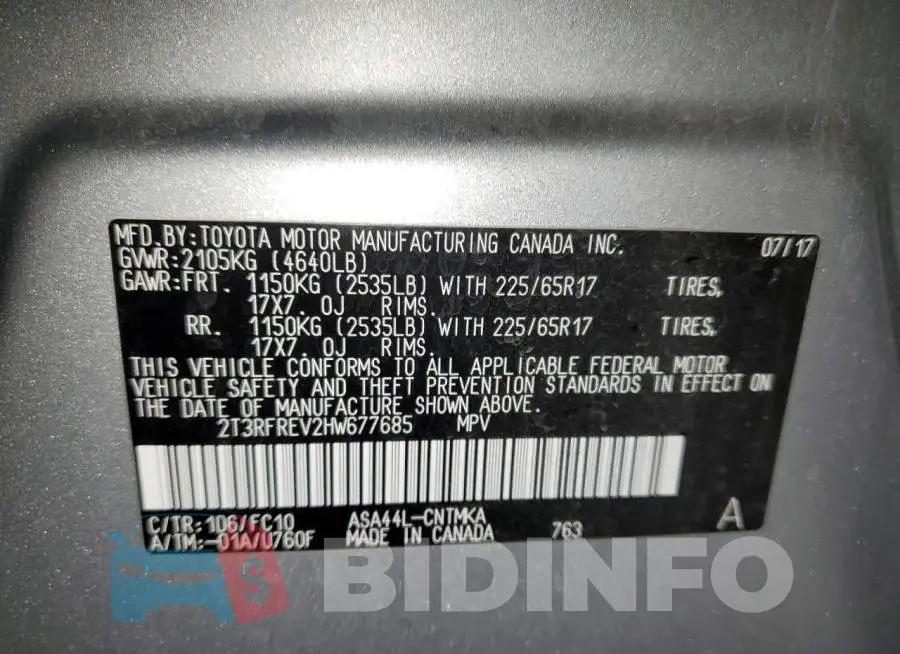 2T3RFREV2HW677685 Photo# 13