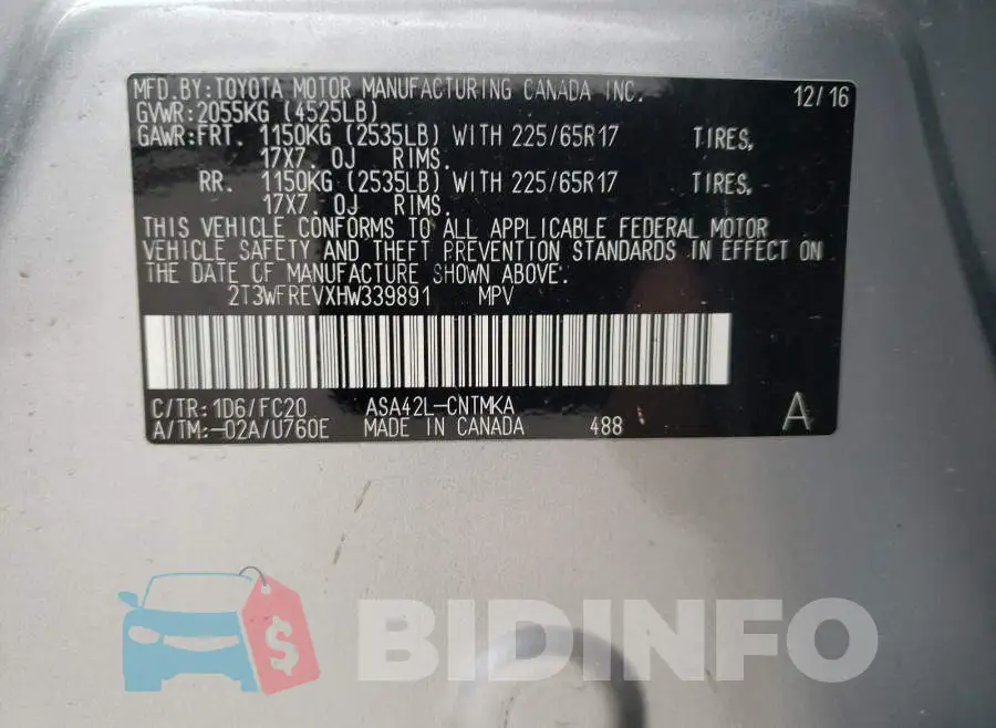 2T3WFREVXHW339891 Photo# 10