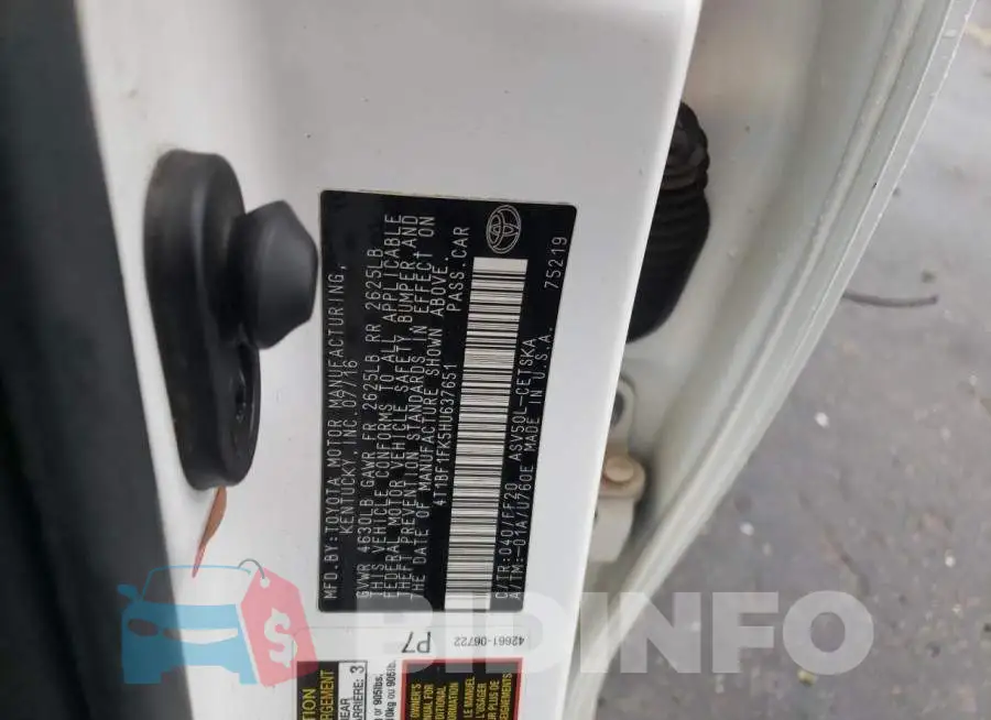 4T1BF1FK5HU637651 Photo# 13