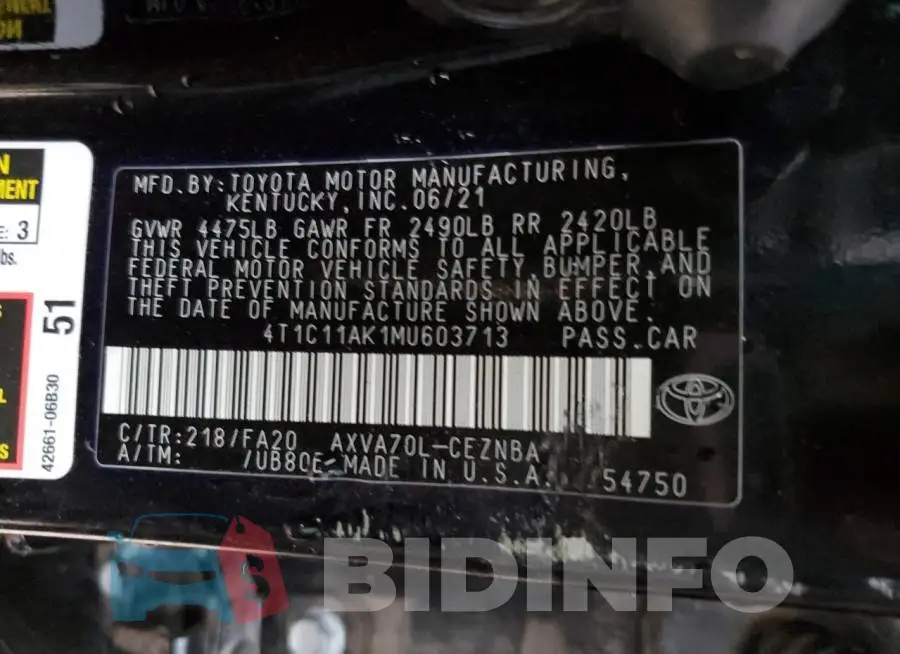 4T1C11AK1MU603713 Photo# 12