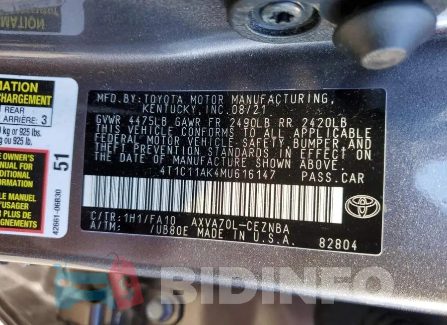4T1C11AK4MU616147 Photo# 13
