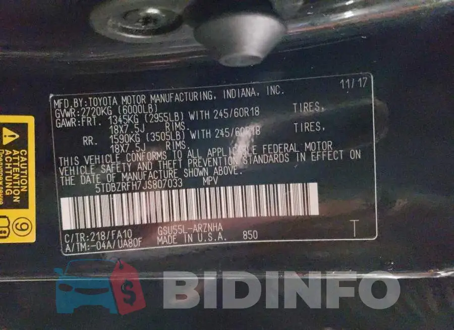 5TDBZRFH7JS807033 Photo# 13